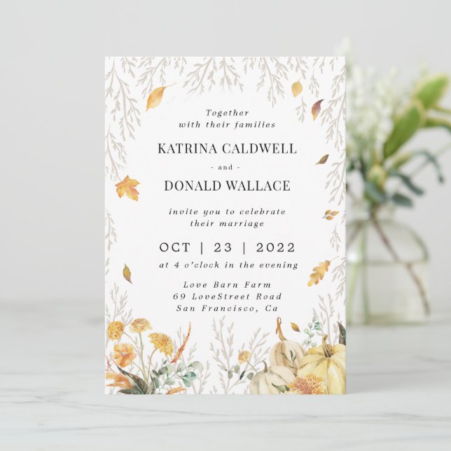 Invitación Boda de otoño de la hoja de caída (Anverso de pie)
