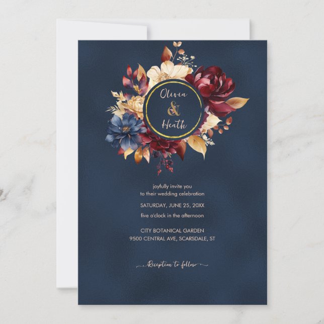 Invitación Boda de otoño de la Marina Profunda (Anverso)