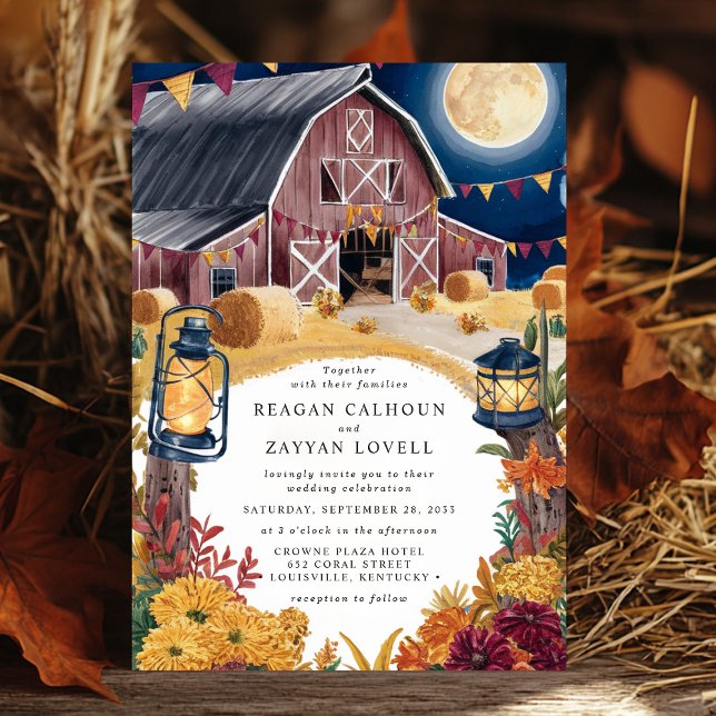 Invitación Boda de otoño de la Marina Rustica de Barn Azul (Subido por el creador)