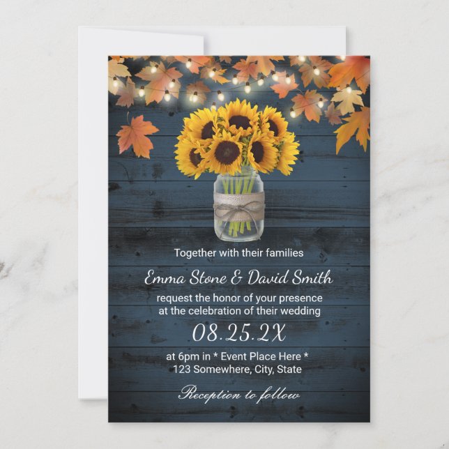 Invitación Boda de otoño de la Marina Rustica del Sol (Anverso)