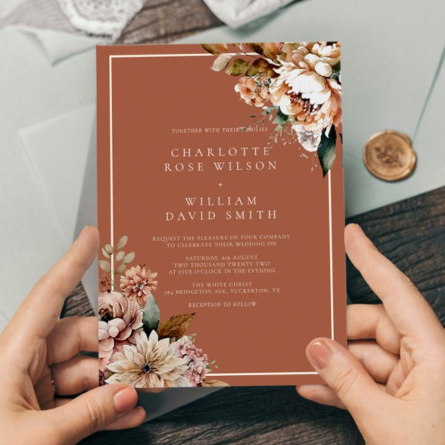 Invitación Boda de otoño de las flores acuáticas de Boho Terr (Subido por el creador)