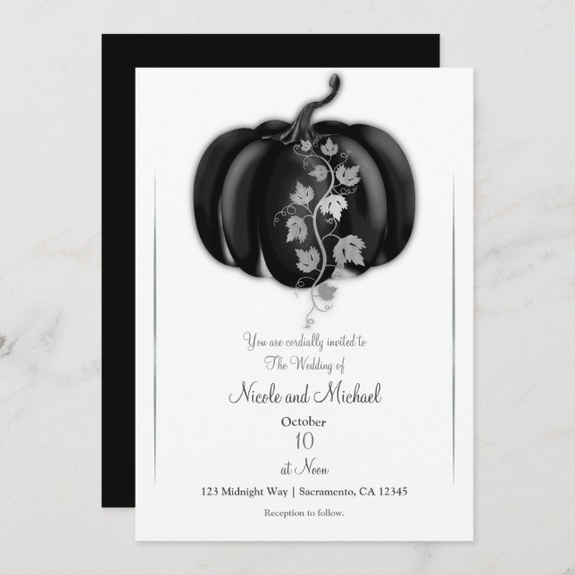 Invitación Boda de otoño de libros de cuentos de calabaza neg (Anverso / Reverso)