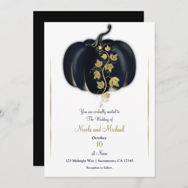 Invitación Boda de otoño de libros de historias de calabaza n (Anverso / Reverso)