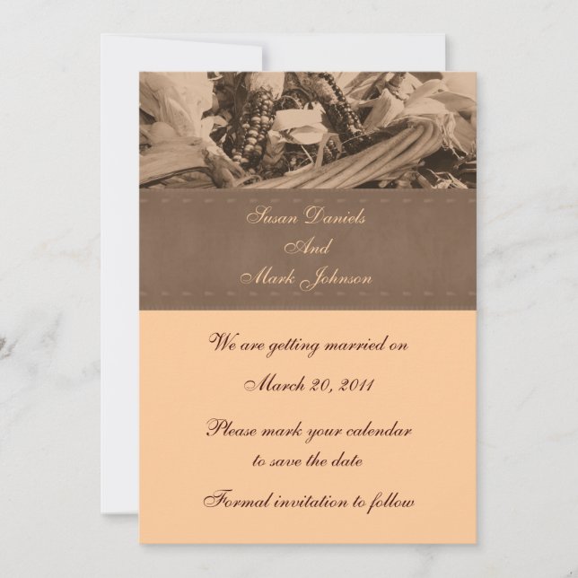 Invitación Boda de otoño de maíz indio Sepia salva la fecha (Anverso)