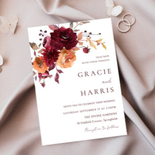 Invitación Boda de otoño de Naranja quemado de vino rojo de B