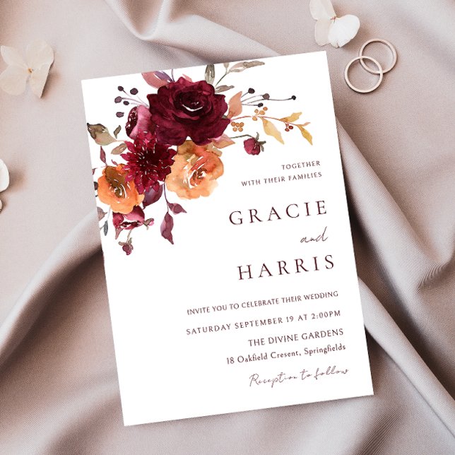 Invitación Boda de otoño de Naranja quemado de vino rojo de B (Subido por el creador)