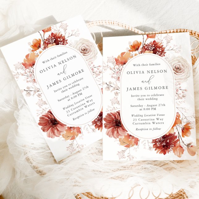 Invitación Boda de otoño de otoño con flores bohemias (Subido por el creador)