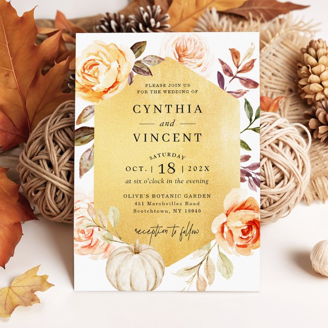 Invitación Boda de otoño de otoño de otoño de oro botánico fl (Subido por el creador)