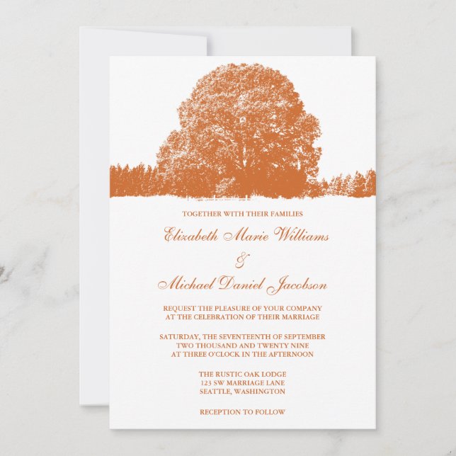 Invitación Boda de otoño de roble Naranja (Anverso)