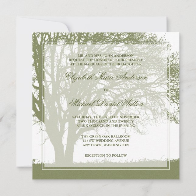 Invitación Boda de otoño de roble verde oliva (Anverso)