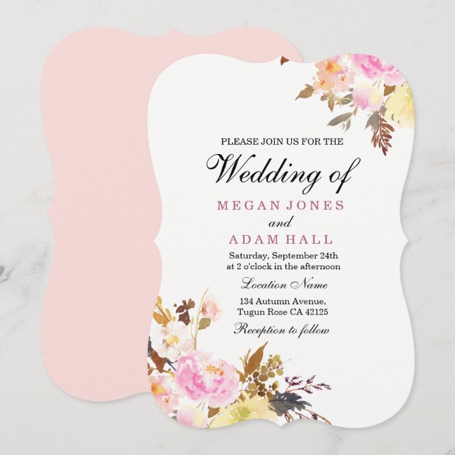 Invitación Boda de otoño de Rubor Floral Peachy (Anverso / Reverso)