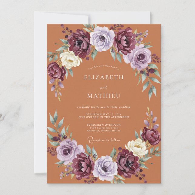 Invitación Boda de Otoño de Terracota Ornamentada (Anverso)