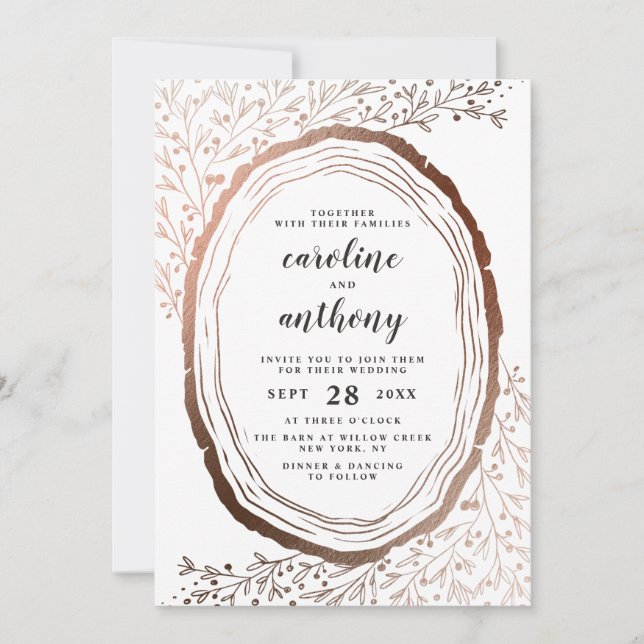 Invitación Boda de otoño del Relieve metalizado de cobre de l (Anverso)