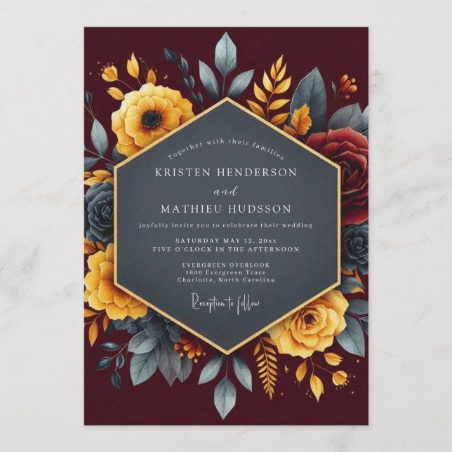 Invitación Boda de Otoño Distinguida de Borgoña (Anverso)