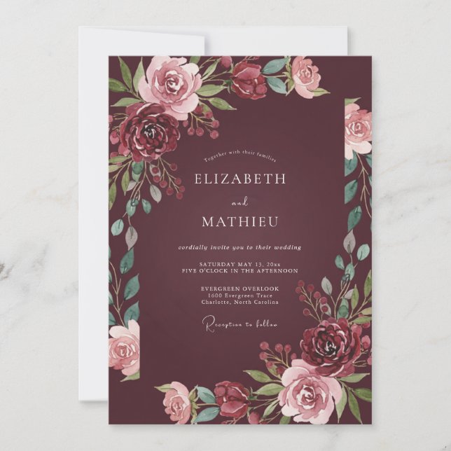 Invitación Boda de Otoño Distinguida de Borgoña (Anverso)