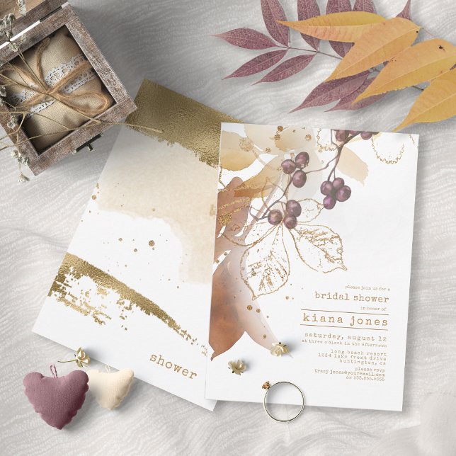 Invitación Boda de Otoño Dorado Ducha de novia ID655 (Front/Back In Situ)