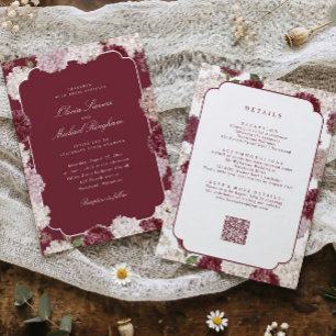 Invitación Boda de Otoño e Invierno Burgundy Hortensia Todo e