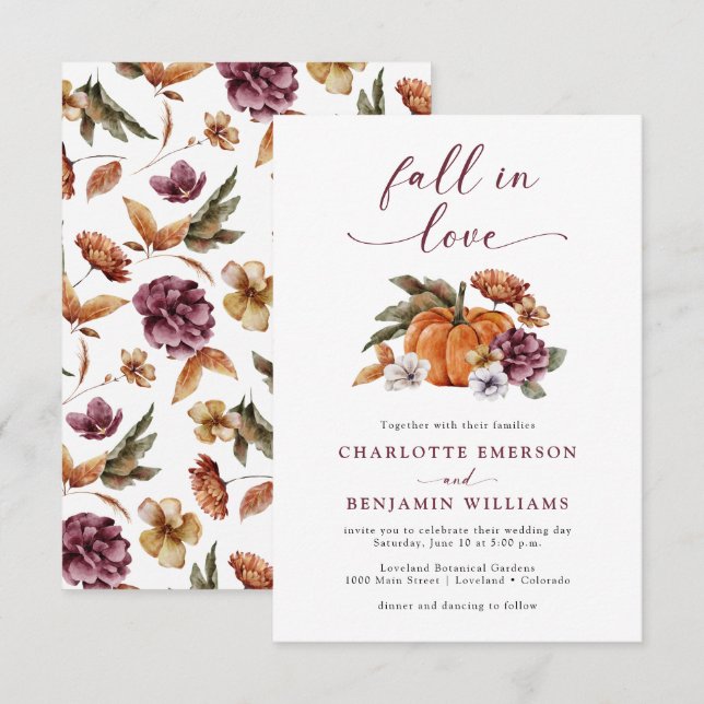 Invitación Boda de Otoño Elegante (Anverso / Reverso)