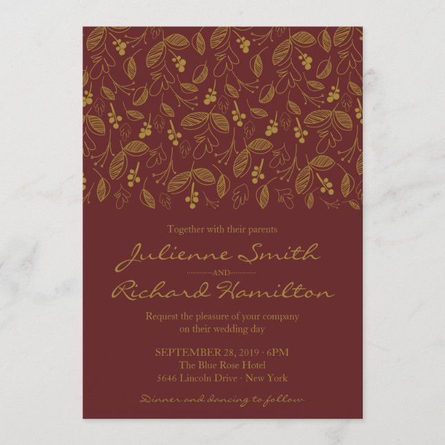 Invitación Boda de otoño elegante de otoño (Anverso)