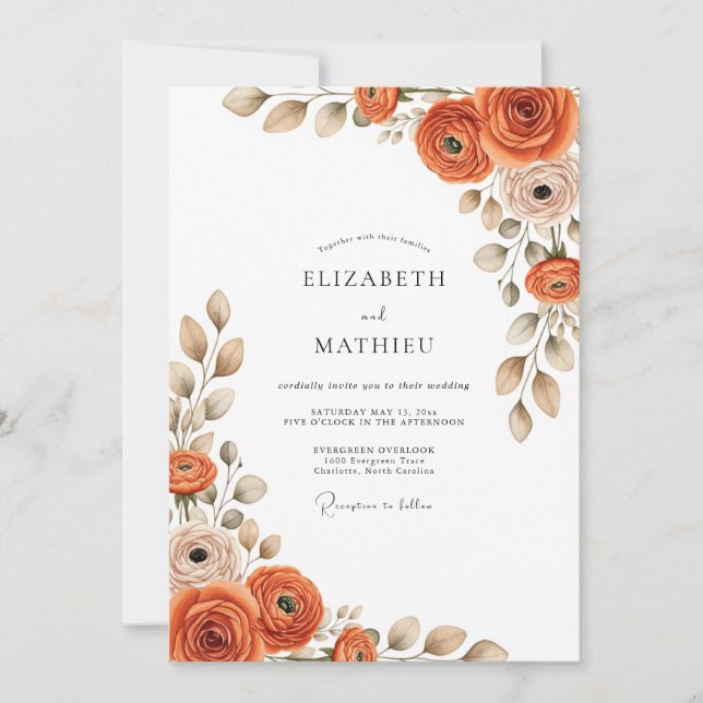 Invitación Boda de Otoño Elegante de Terracota (Anverso)