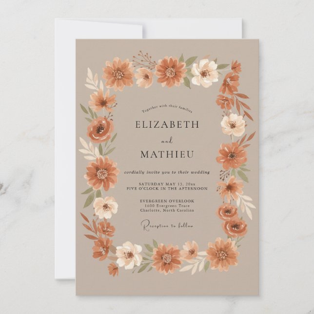 Invitación Boda de Otoño Elegante de Terracota (Anverso)
