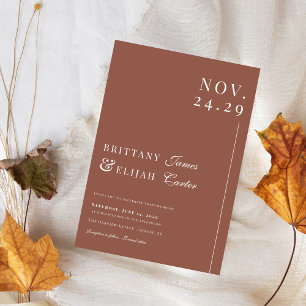 Invitación Boda de Otoño Elegante Terracota Moderna y Blanca