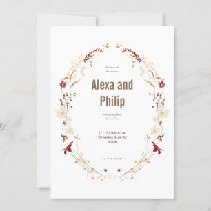 Invitación Boda de otoño elegante y elegante de color beige b