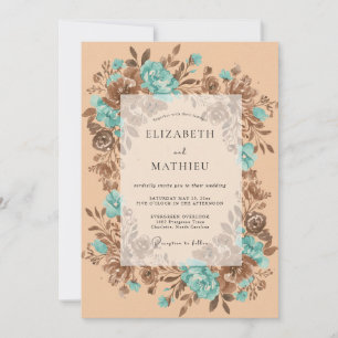 Invitación Boda de Otoño en Azul Verdoso y Pardo