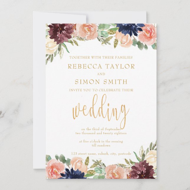 Invitación Boda de otoño en Borgoña (Anverso)