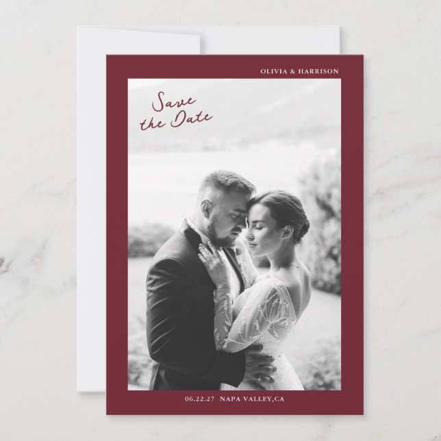 Invitación Boda de otoño en Borgoña Guardar la fecha (Anverso)