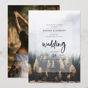 Invitación Boda de otoño en bosque de montaña con pinos rústi
