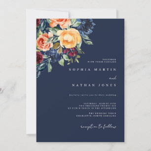 Invitación Boda de otoño en color burgundy con florales de ac