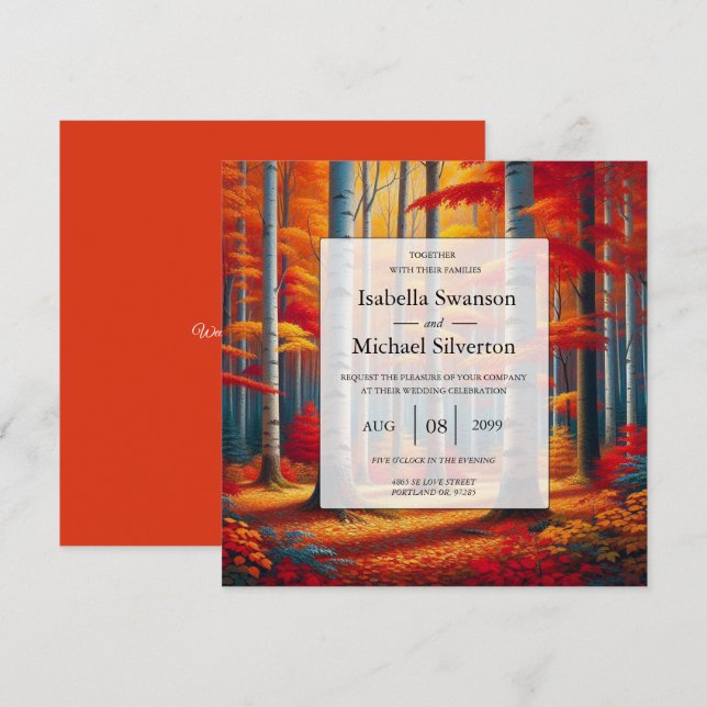 Invitación Boda de otoño en el árbol de birch rústico (Anverso / Reverso)