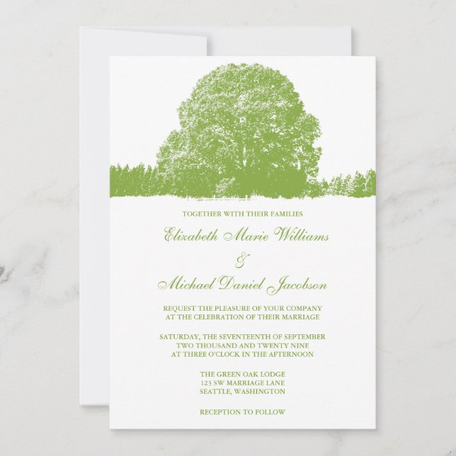 Invitación Boda de otoño en roble verde (Anverso)