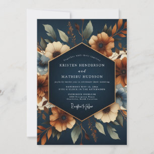Invitación Boda de otoño en terracota naval