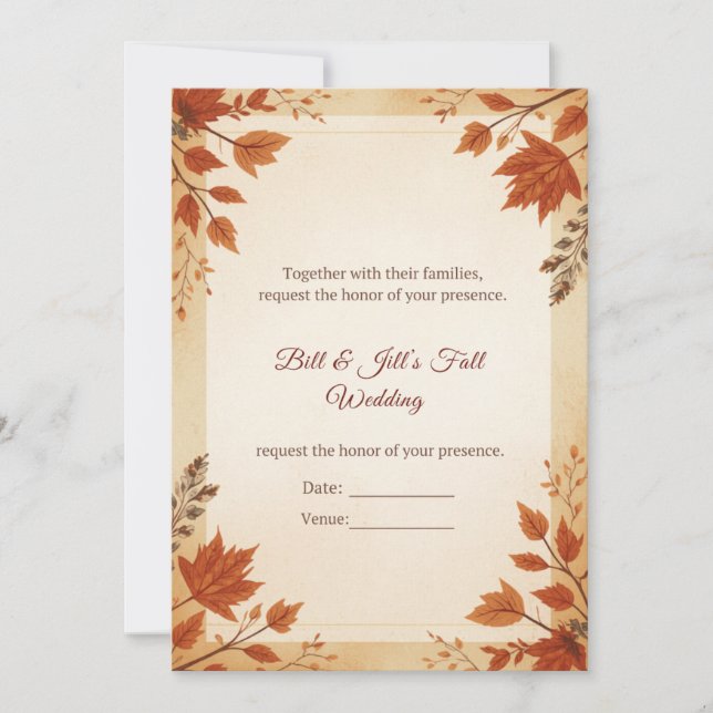 Invitación Boda de otoño en una cabaña (Anverso)