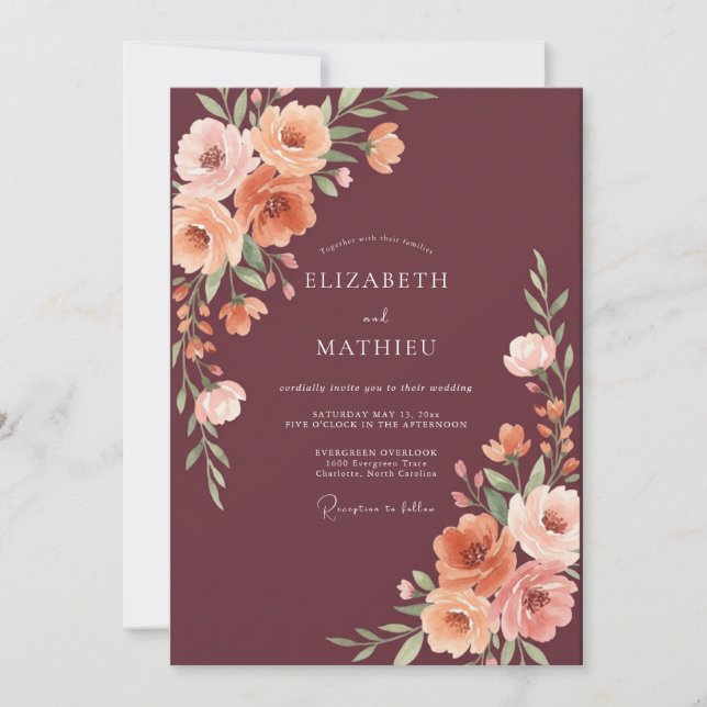 Invitación Boda de Otoño Encantada de Borgoña (Anverso)