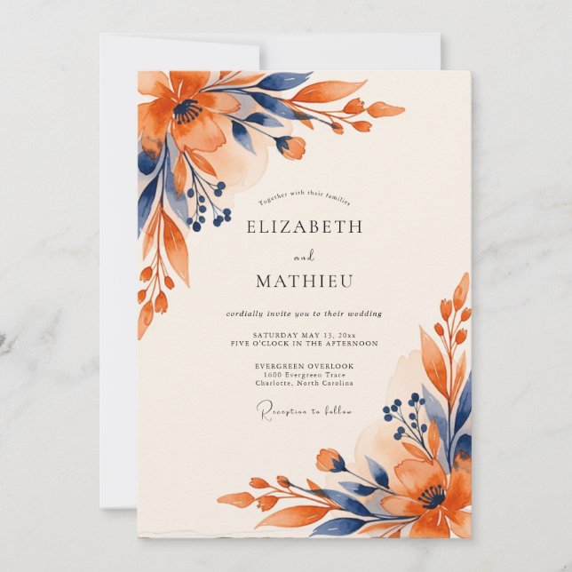Invitación Boda de Otoño Espléndida de Terracota (Anverso)