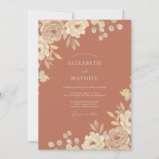 Invitación Boda de Otoño Espléndida de Terracota (Anverso)
