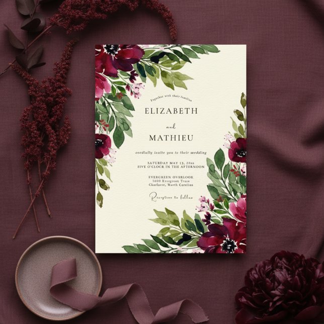 Invitación Boda de otoño exuberante en Borgoña (Subido por el creador)