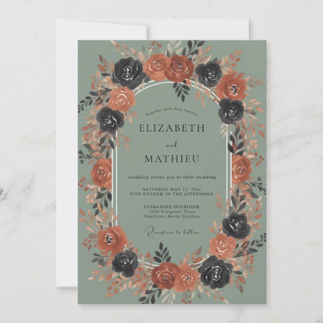 Invitación Boda de otoño exuberante en verde salvia (Anverso)