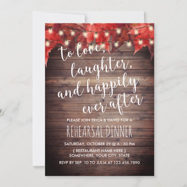 Invitación Boda De Otoño Feliz Desde La Cena De Ensayos (Anverso)