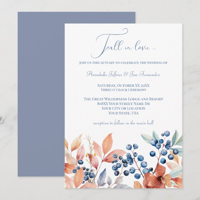 Invitación Boda de Otoño Floral Acuarela (Anverso / Reverso)