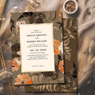 Invitación Boda de Otoño Floral Acuarela Terracota Gris