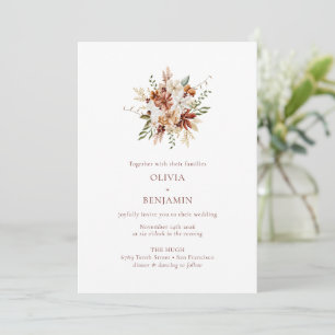 Invitación Boda de Otoño Floral Acuarela Terracota Oxidada