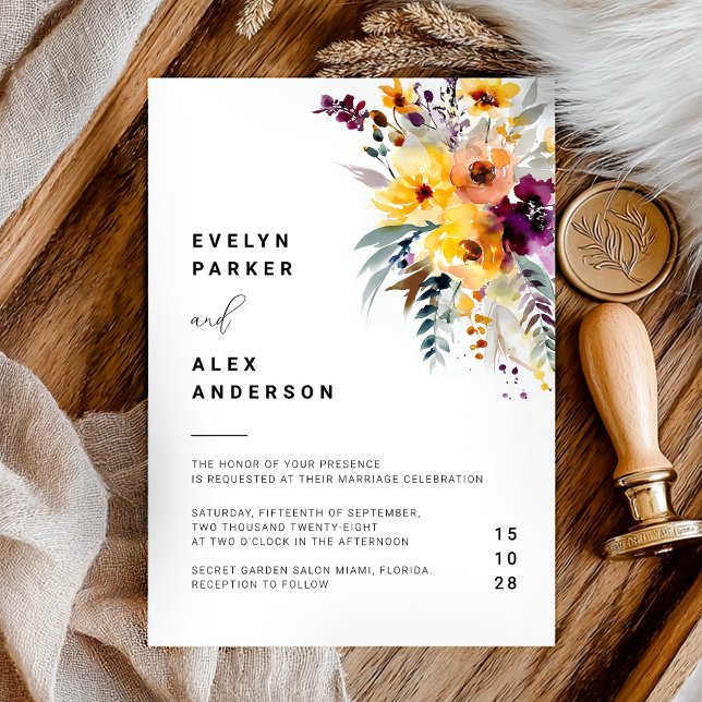 Invitación Boda de otoño floral acuática moderna (Subido por el creador)