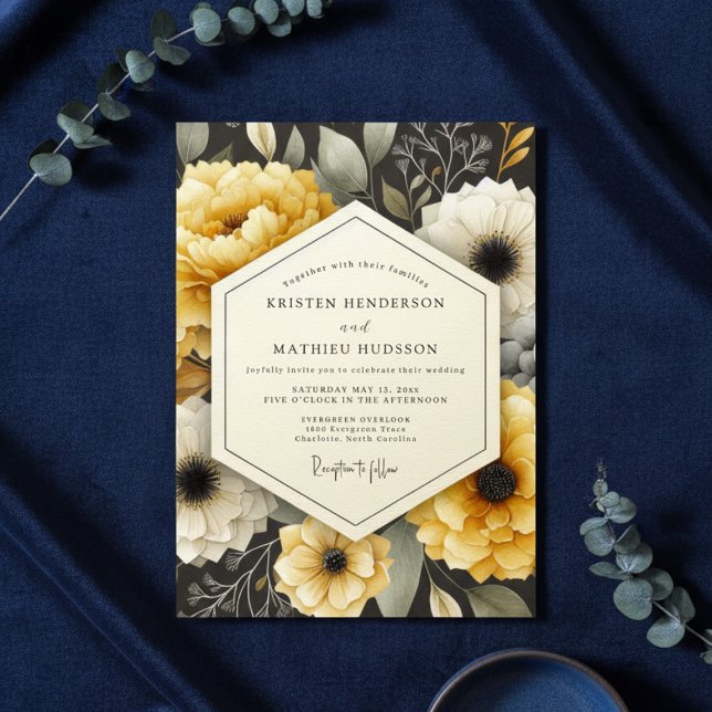 Invitación Boda de otoño floral amarillo dorado (Subido por el creador)
