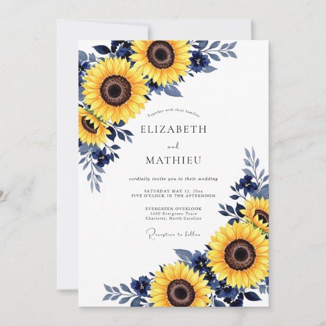 Invitación Boda de otoño floral amarillo marino (Anverso)