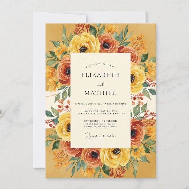 Invitación Boda de otoño floral ámbar (Anverso)