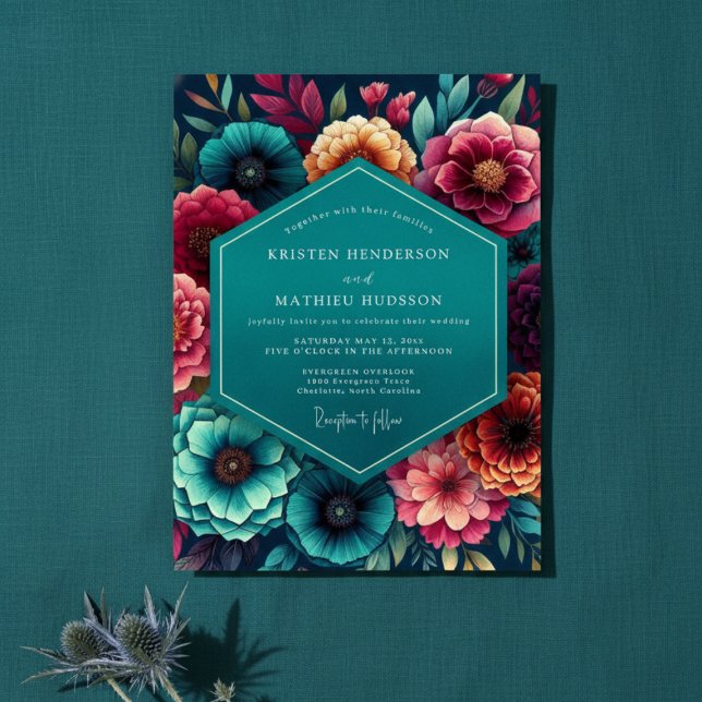 Invitación Boda de otoño floral azul verdoso (Subido por el creador)